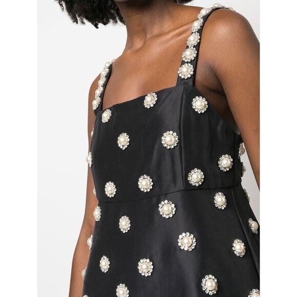 Alice + Olivia Athene Pearl Embellished Babydoll Mini Dress NWT Black 14 Plus - Picture 6 of 15